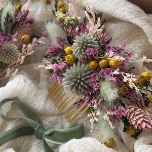 Szárazvirág fejdísz szett - esküvő - hajdísz - fejkoszorú - Meska.hu