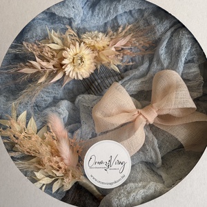 Szárazvirág fejdísz szett, Esküvő, Hajdísz, Fejkoszorú, Virágkötés, MESKA