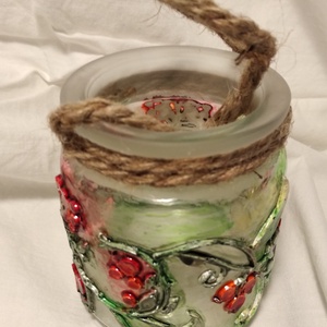Mécses tartó piros bogyós motívummal; 8 cm-es - otthon & életmód - gyertya, illat, aroma - mécses és mécsestartó - Meska.hu