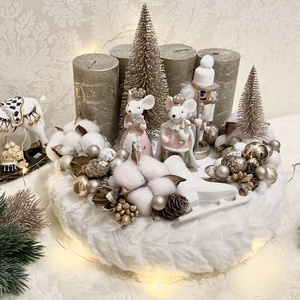 Arany fehér diótörő szőrmés adventi koszorú - karácsony - adventi díszek - adventi koszorú - Meska.hu