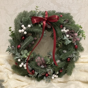 Bordó adventi ajtódísz élethű fenyőből, Karácsony, Adventi díszek, Adventi ajtódísz, Virágkötés, MESKA