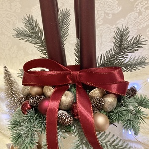 Bordó zöld arany adventi koszorú bordó gyertyákkal kerámia kaspóban - karácsony - adventi díszek - adventi koszorú - Meska.hu