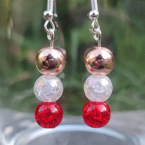 Ásvány fülbevaló fehér aurakvarcból, piros roppantott hegyikristályból és rosegold hematitból, Ékszer, Fülbevaló, Lógó fülbevaló, Ékszerkészítés, MESKA