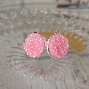 Rózsaszín druzy fülbevaló, Ékszer, Fülbevaló, Pötty fülbevaló, Ékszerkészítés, MESKA