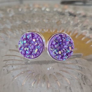 Lila druzy fülbevaló, Ékszer, Fülbevaló, Pötty fülbevaló, Ékszerkészítés, MESKA