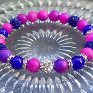 Lila - kék női karkötő fehér és kék shamballa gyönggyel, Ékszer, Karkötő, Ásványkarkötő, Ékszerkészítés, Gyöngyfűzés, gyöngyhímzés, MESKA
