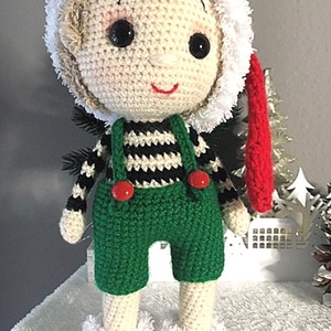 Karácsonyi manó  kézzel horgolt amigurumi figura, 25 cm magas - karácsony - karácsonyi lakásdekoráció - karácsonyi manók, figurák - Meska.hu