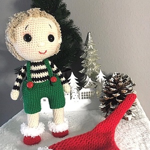 Karácsonyi manó  kézzel horgolt amigurumi figura, 25 cm magas - karácsony - karácsonyi lakásdekoráció - karácsonyi manók, figurák - Meska.hu