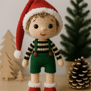 Karácsonyi manó  kézzel horgolt amigurumi figura, 25 cm magas, Karácsony, Karácsonyi lakásdekoráció, Karácsonyi manók, figurák, Horgolás, MESKA