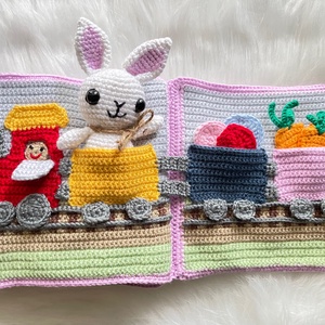 Horgolt húsvéti interaktív könyv nyuszival � fejlesztő játék � azonnal postázható � egyedi darab - baba - mama - baba játékok - textilkönyv & babakönyv - Meska.hu