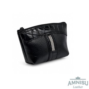 Fekete lakk krokkómintás - fekete gyűrt lakk egy cipzáras egyenes swarovski köves bőr kulcstartó E8024-8007 - Meska.hu