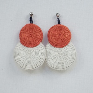 Narancs- és fehér fülbevaló kenderből, Ékszer, Fülbevaló, Lógó fülbevaló, Ékszerkészítés, MESKA