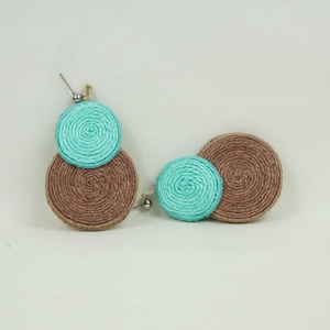 Türkiz- barna fülbevaló kenderből, Ékszer, Fülbevaló, Lógó fülbevaló, Varrás, Hímzés, MESKA