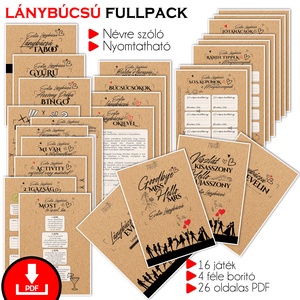 Lánybúcsú FULLPACK feladatgyűjtemény/ 26 oldalas letölthető, nyomtatható PDF/ a menyasszony nevével, ajándék lánybúcsúra, Esküvő, Lánybúcsú, Fotó, grafika, rajz, illusztráció, MESKA