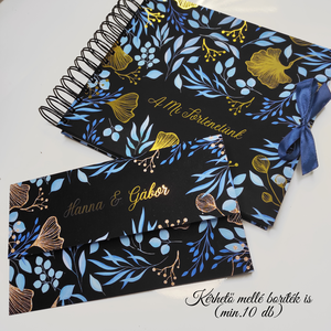 GoldWay - BlueDream aranyozott esküvői vendégkönyv / beragasztós fotóalbum, fekete-kék-arany egyedi luxus album - esküvő - emlék & ajándék - vendégkönyv - Meska.hu