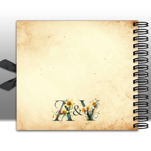 Vintage nárciszos monogramos vendégkönyv / emlékkönyv - egyedi fényképalbum - esküvői emlék - füzet / napló - 21x19cm  - esküvő - emlék & ajándék - album & fotóalbum - Meska.hu