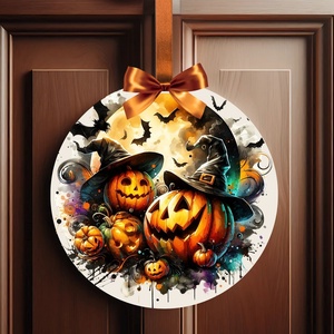 Halloween ajtódísz  vicces halloween töklámpás / denevéres beltéri ajtó kopogtató Ø=20cm , Otthon & Életmód, Dekoráció, Halloween, Halloweeni ajtódíszek és ablakdíszek, Fotó, grafika, rajz, illusztráció, MESKA