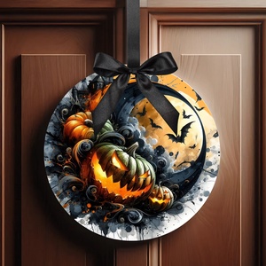 Halloween ajtódísz  vicces halloween töklámpás /  denevéres beltéri ajtó kopogtató Ø=20cm , Otthon & Életmód, Dekoráció, Halloween, Halloweeni ajtódíszek és ablakdíszek, Fotó, grafika, rajz, illusztráció, MESKA