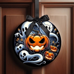 Halloween ajtódísz  vicces halloween töklámpás / szellemes beltéri ajtó kopogtató Ø=20cm  - otthon & életmód - dekoráció - halloween - halloweeni ajtódíszek és ablakdíszek - Meska.hu