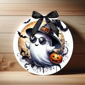 Halloween ajtódísz  vicces halloween töklámpás / szellemes beltéri ajtó kopogtató Ø=20cm  - otthon & életmód - dekoráció - halloween - halloweeni ajtódíszek és ablakdíszek - Meska.hu