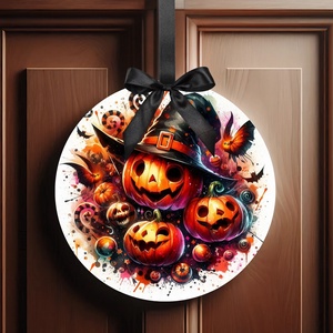 Halloween ajtódísz  vicces halloween töklámpás beltéri ajtó kopogtató Ø=20cm , Otthon & Életmód, Dekoráció, Halloween, Halloweeni ajtódíszek és ablakdíszek, Fotó, grafika, rajz, illusztráció, MESKA