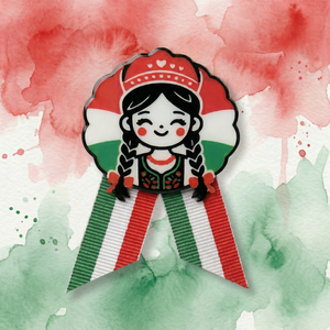 Kokárda - Magyar lányka népviseletben - Kitűző nemzeti színű szalaggal - Meska.hu