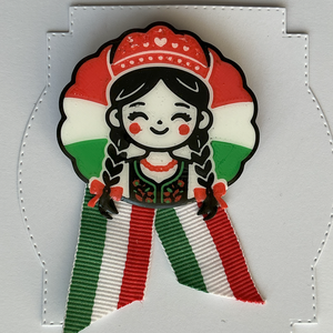 Kokárda - Magyar lányka népviseletben - Kitűző nemzeti színű szalaggal - ékszer - kitűző és bross - Meska.hu