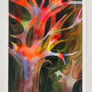 Sejtelmes erdő, Eredeti akvarell festmény, Negative painting technikával, 17 � 25 cm - Meska.hu