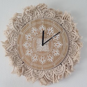 Falióra makramé szegéllyel KÁNPUR 38 x 38 cm - otthon & életmód - dekoráció - fali és függő dekoráció - falióra & óra - Meska.hu
