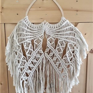Makramé angyalszárny fa szív alapon 82 x 54 cm ANGI, Otthon & Életmód, Dekoráció, Fali és függő dekoráció, Falra akasztható dekor, Csomózás, MESKA