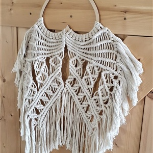 Makramé angyalszárny fa szív alapon 82 x 54 cm ANGI - otthon & életmód - dekoráció - fali és függő dekoráció - falra akasztható dekor - Meska.hu