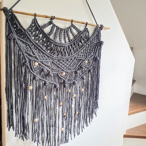 Makramé falidísz félkör 82 x 78 cm SILVER - otthon & életmód - dekoráció - fali és függő dekoráció - falra akasztható dekor - Meska.hu
