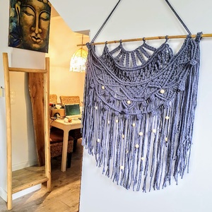Makramé falidísz félkör 82 x 78 cm SILVER - otthon & életmód - dekoráció - fali és függő dekoráció - falra akasztható dekor - Meska.hu