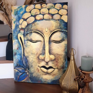 Gyógyító kék Buddha akrilfestmény 70 x 50 cm, Művészet, Festmény, Akril, Festészet, Meska