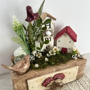 Vintage gombás dekorációs faládika 28 x 14 x 30 cm Meseház az erdőben - otthon & életmód - dekoráció - asztal és polc dekoráció - asztaldísz - Meska.hu