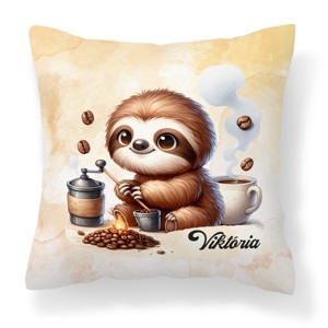 Névvel kérhető - Kávés lajhár és frissen pörkölt kávé mintás párna, Otthon & Életmód, Lakástextil, Párna & Párnahuzat, Díszpárna (belsővel együtt), , MESKA