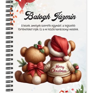 Személyre szabható - Karácsonyi Teddy maci - együtt (masni) mintás A5-ös füzet, Otthon & Életmód, Papír, írószer, Jegyzetfüzet & Napló, , MESKA