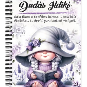 Személyre szabható - Könyvmoly levendulás manólány mintás A5-ös füzet, Otthon & Életmód, Papír, írószer, Jegyzetfüzet & Napló, , MESKA