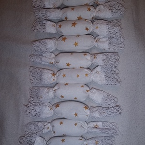 Textil szaloncukor, feh�r, arany csillagokkal  - Meska.hu