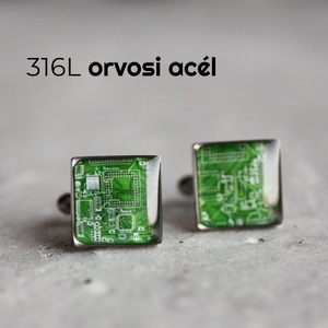 Nyomtatott áramkör mandzsetta gombok (szögletes, orvosi acél), Ékszer, Mandzsettagomb és Nyakkendőtű, Ékszerkészítés, Mindenmás, MESKA
