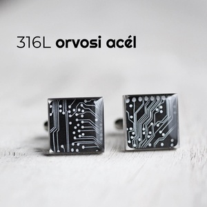 Fekete nyomtatott áramkör mandzsetta gombok (szögletes, orvosi acél), Ékszer, Mandzsettagomb és Nyakkendőtű, Ékszerkészítés, Mindenmás, MESKA