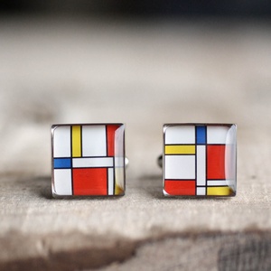 Mondrian nemesacél mandzsettagombok (szögletes) - ékszer - mandzsettagomb és nyakkendőtű - Meska.hu