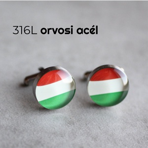 Magyar zászló nemesacél mandzsettagombok, Ékszer, Mandzsettagomb és Nyakkendőtű, Ékszerkészítés, Mindenmás, Meska