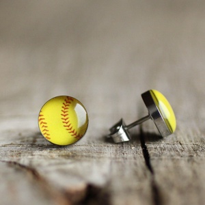 Softball orvosi acél beszúrós fülbevaló, 3 MÉRETBEN - ékszer - fülbevaló - pötty fülbevaló - Meska.hu