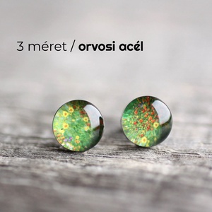 Zöld virágos nemesacél fülbevalók, Klimt kertje - Meska.hu