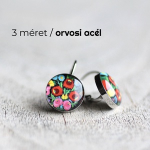 Kalocsai mintás nemesacél függő fülbevalók, 3 méretben (fekete), Ékszer, Fülbevaló, Pötty fülbevaló, Ékszerkészítés, MESKA