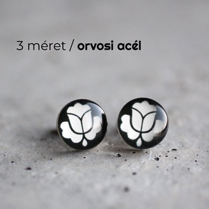 Kalocsai motívumos nemesacél pötty fülbevaló (fekete-fehér, 1), Ékszer, Fülbevaló, Pötty fülbevaló, Ékszerkészítés, MESKA