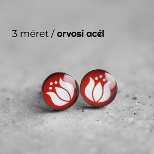 Piros-fehér kalocsai motívumos orvosi acél pötty fülbevaló , Ékszer, Fülbevaló, Pötty fülbevaló, Ékszerkészítés, MESKA