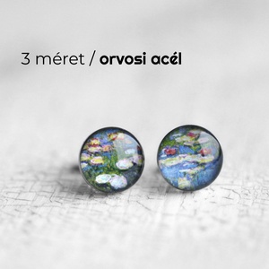 Monet kék vizililiomok nemesacél pötty fülbevaló, Ékszer, Fülbevaló, Pötty fülbevaló, Ékszerkészítés, MESKA