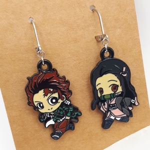Demon Slayer (Tanjiro+Nezuko) fülbevaló, Ékszer, Fülbevaló, Lógó fülbevaló, Ékszerkészítés, MESKA